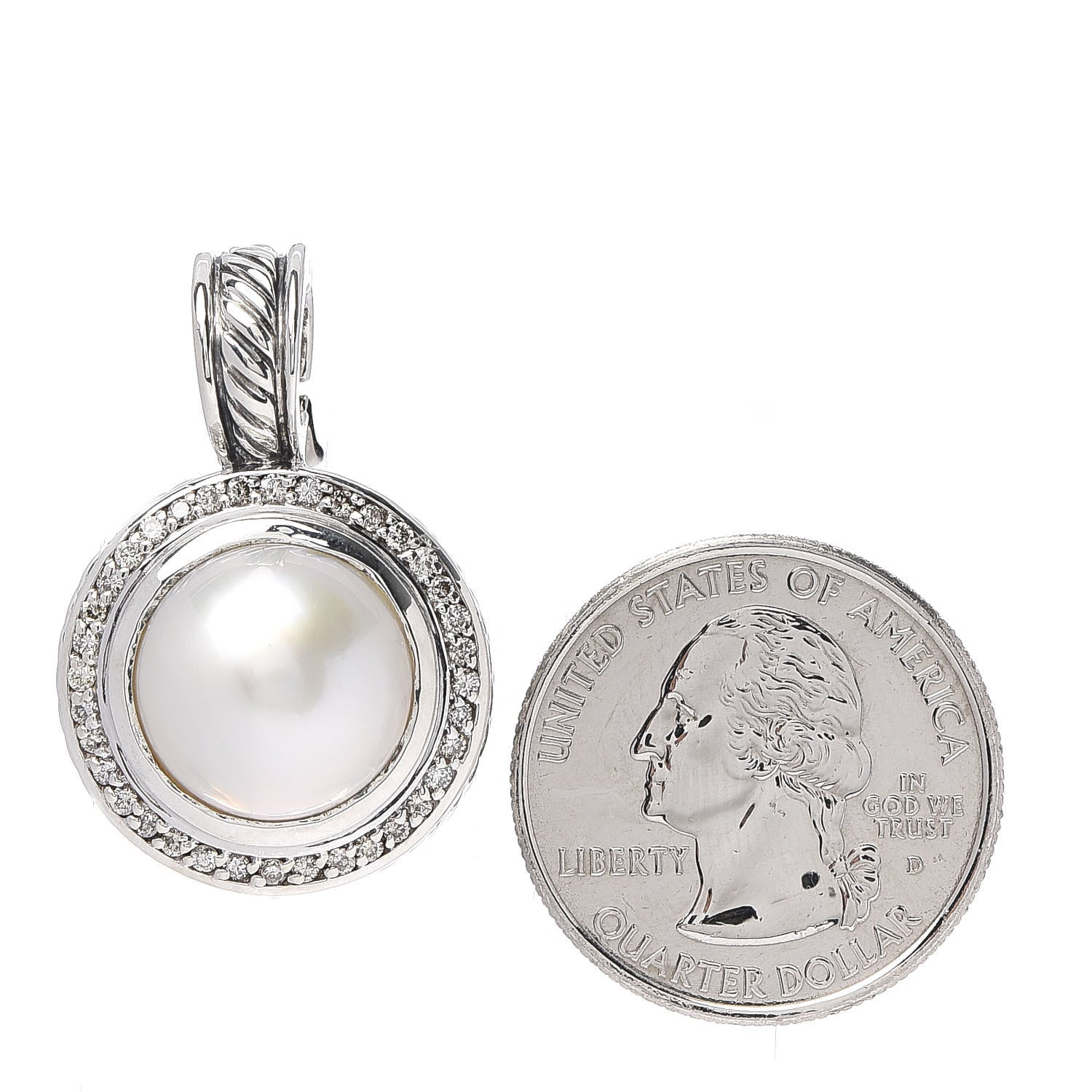 David Yurman Sterling Silver Diamond Pearl 14mm Cerise Enhancer Pendant 2 of 3