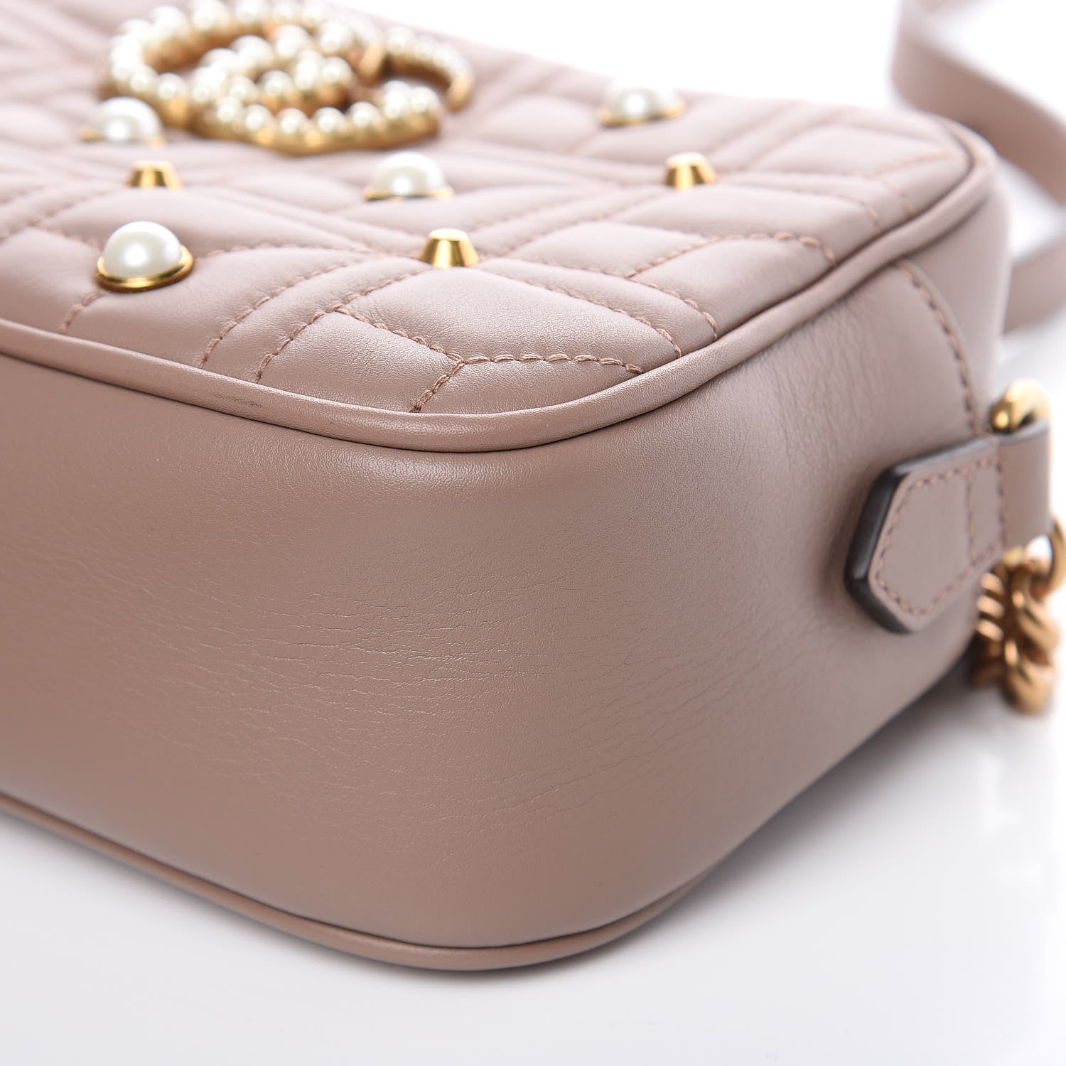 Gucci Calfskin Matelasse Studded Small Pearly GG Marmont Chain Shoulder Bag Porcelain Rose 9 of 9