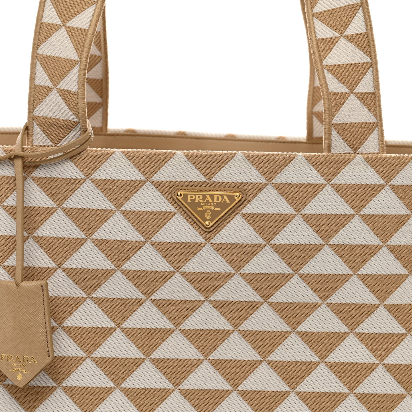 Jacquard Saffiano Triangolo Symbole Embroidered Shopping Tote Corda Talco