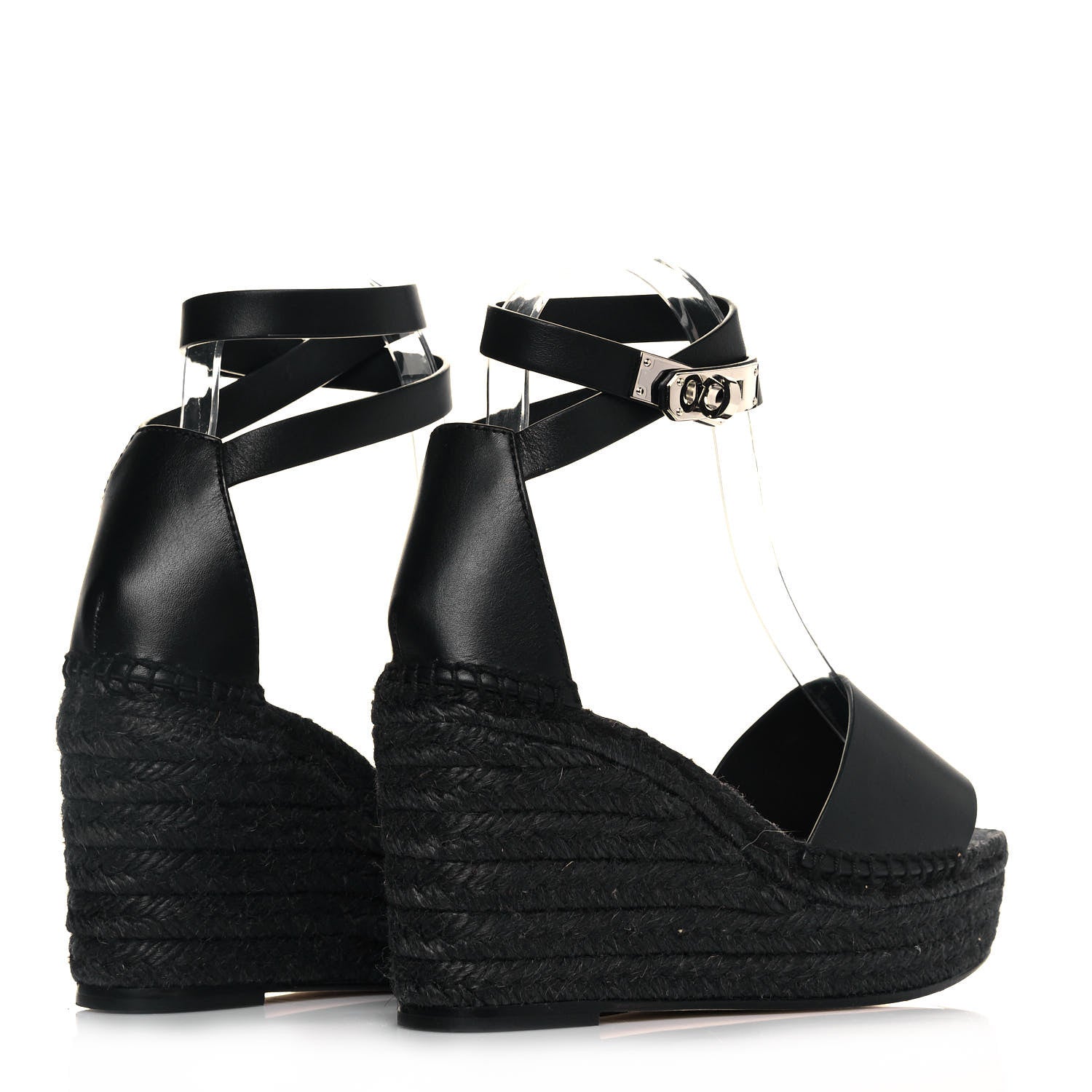 Hermes Calfskin Tipoli Espadrille Wedges 35 Black 4 of 8