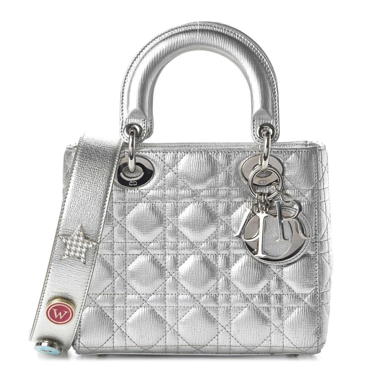 Christian Dior Metallic Grained Calfskin Cannage Small Lucky Badges My Lady Dior Silver 1 of 9