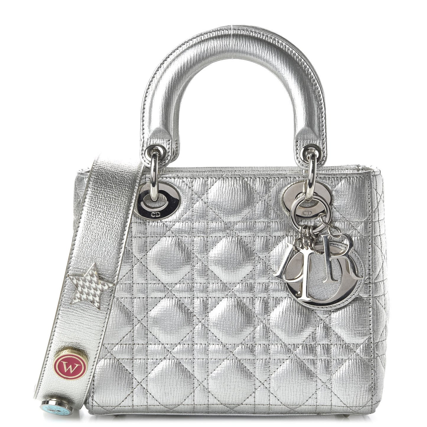 Metallic Grained Calfskin Cannage Small Lucky Badges My Lady Dior Silver