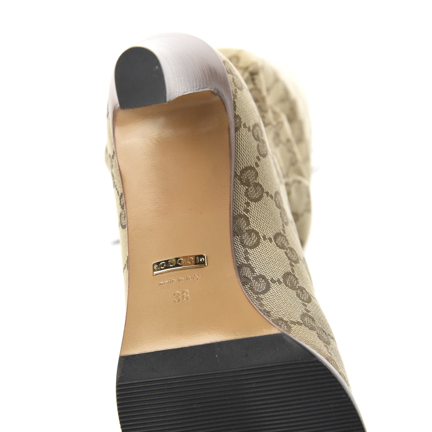 Monogram Malaga Kid Lisa Mid Heel Boots 38 Beige Ebony