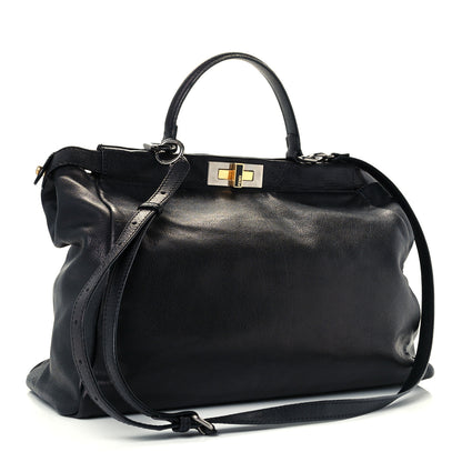Fendi Goatskin Zucca Large Peekaboo Iconic Satchel Black Tobacco 3 of 14