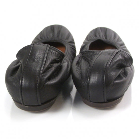 Leather Elastic Ballet Flats Black 40