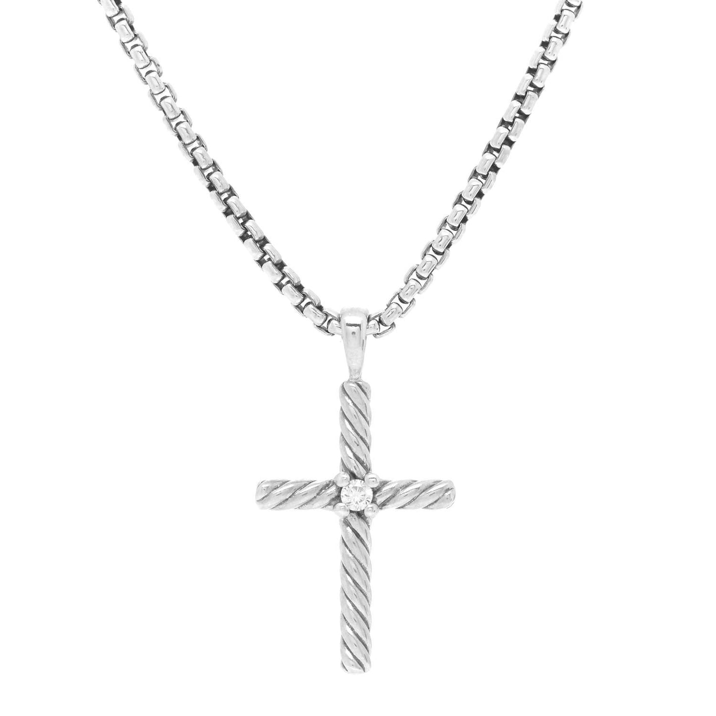 Sterling Silver Diamond Cable Classics Cross Necklace