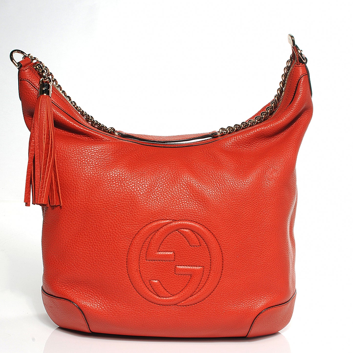 Pebbled Calfskin Medium Soho Chain Hobo Red