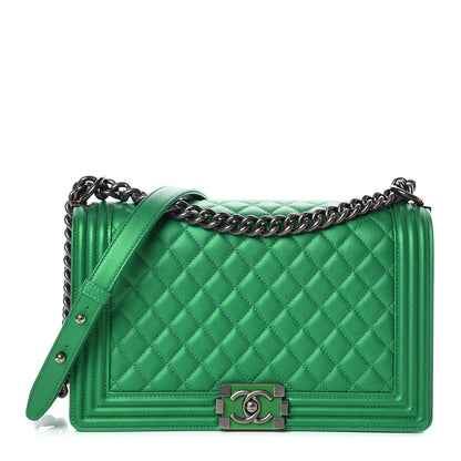 Chanel Metallic Calfskin Quilted New Medium Boy Flap Green 1 of 11