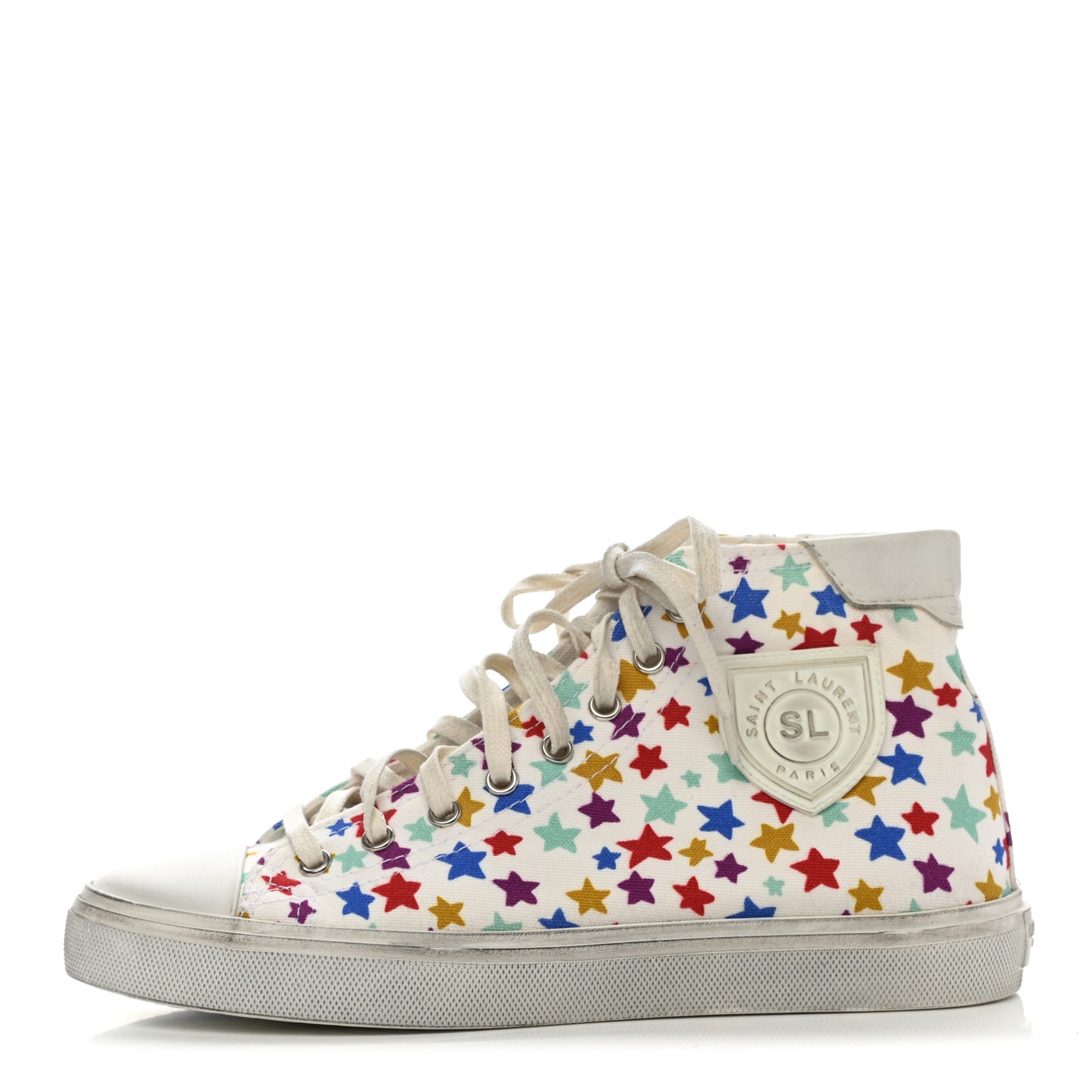 Distressed Canvas Fun-Star Print Bedford Hightop Sneakers 37.5 Cream
