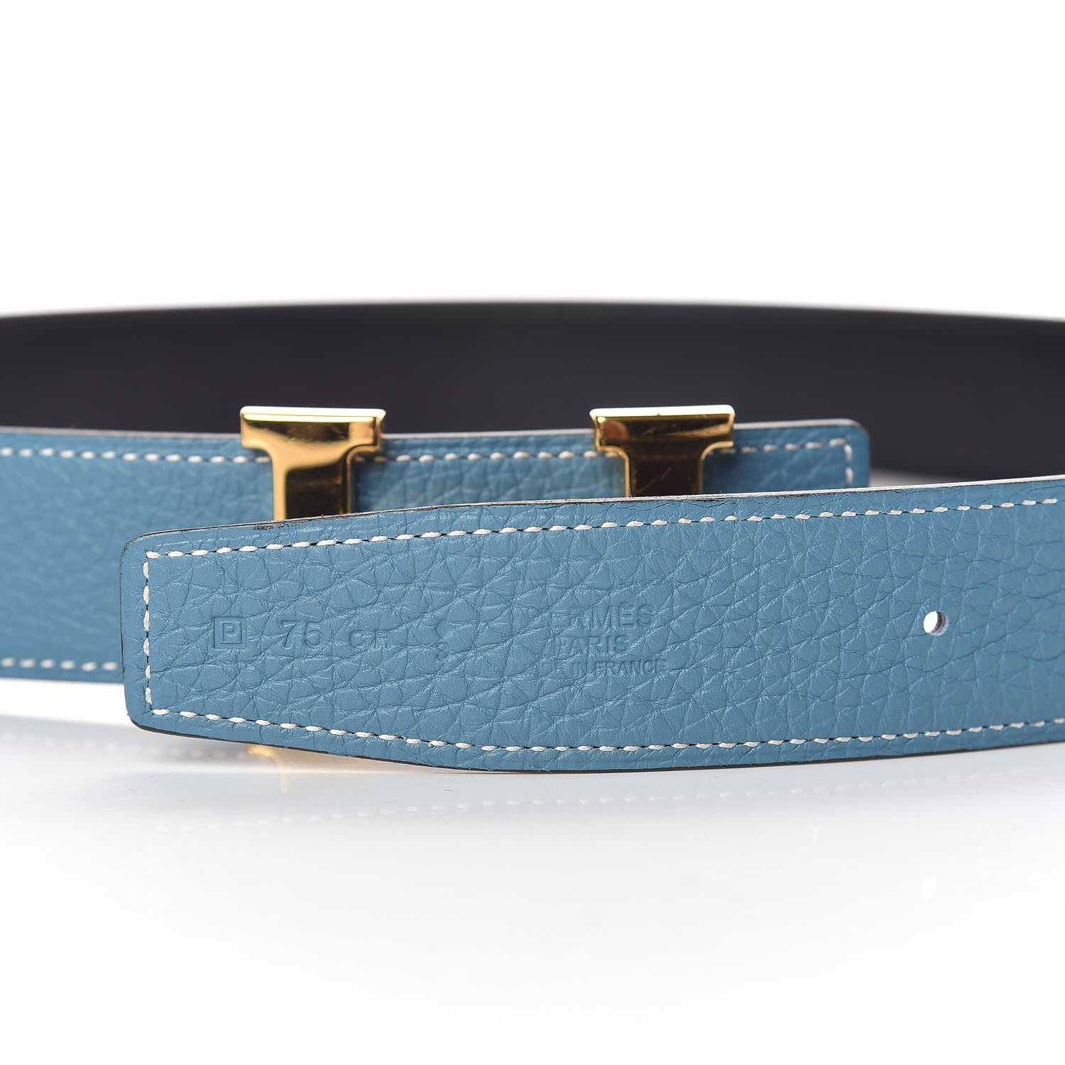 Hermes Box Togo 32mm H Belt 75 Black Blue Jean 6 of 7