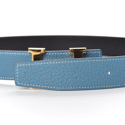 Hermes Box Togo 32mm H Belt 75 Black Blue Jean 6 of 7
