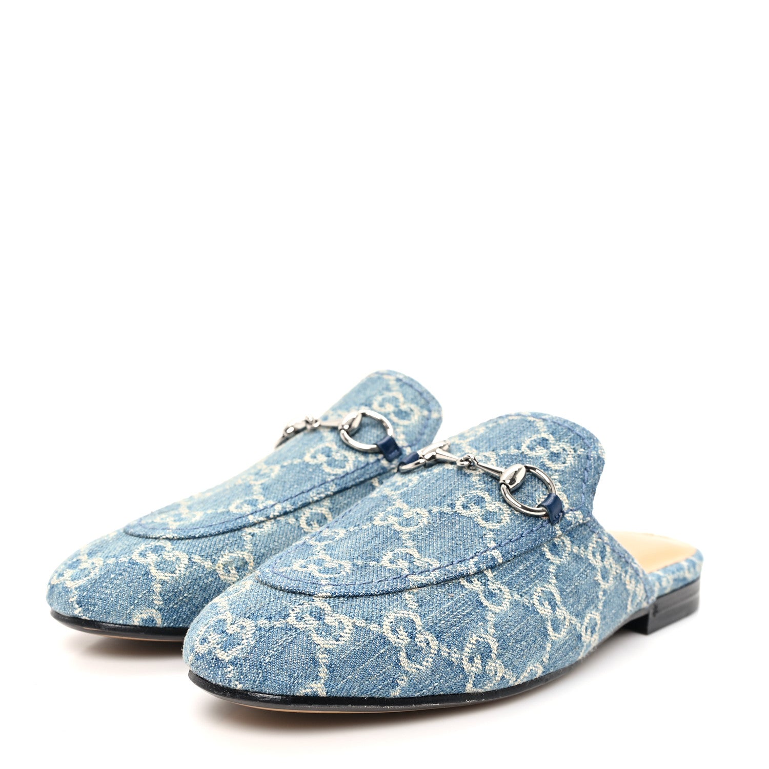 Gucci New Denim GG Malaga Kid Womens Princetown Slippers 36.5 Light Blue Royale 4 of 10
