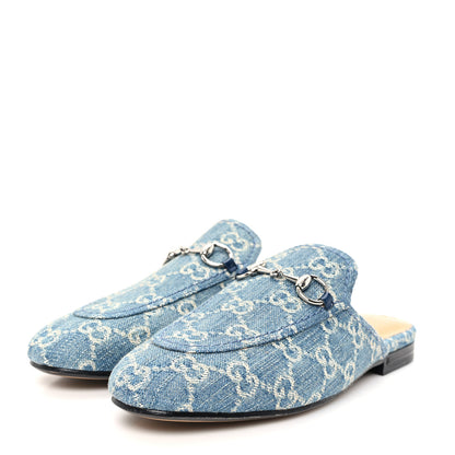 Gucci New Denim GG Malaga Kid Womens Princetown Slippers 36.5 Light Blue Royale 4 of 10