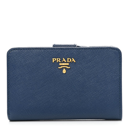Prada Saffiano Metal Compact Wallet Cobalto 1 of 8