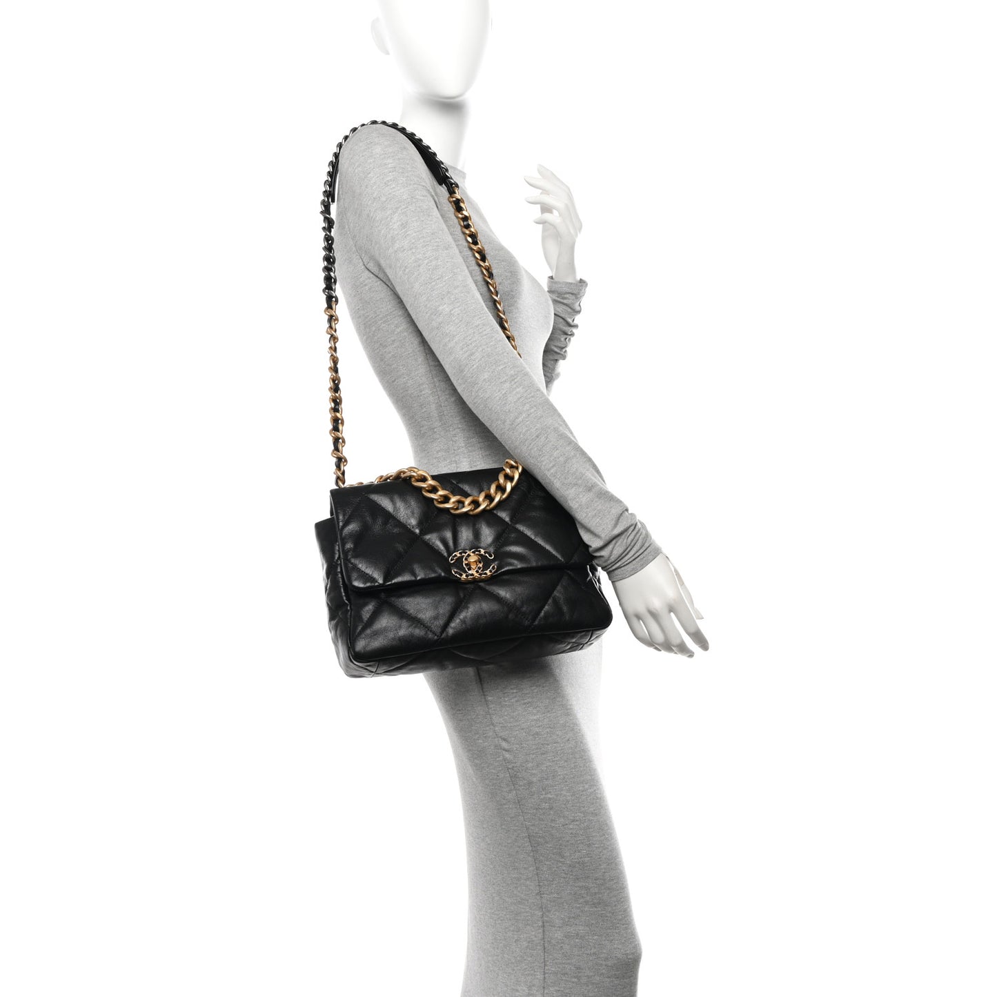 Goatskin Quilted Large Chanel 19 Flap Black