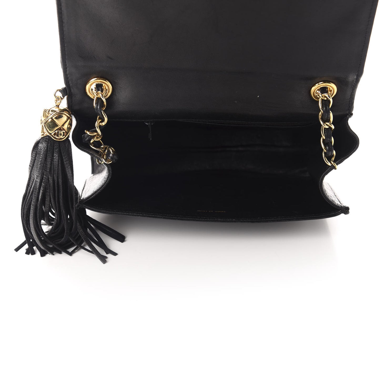 Lambskin Quilted Small Tassel Single Flap Black