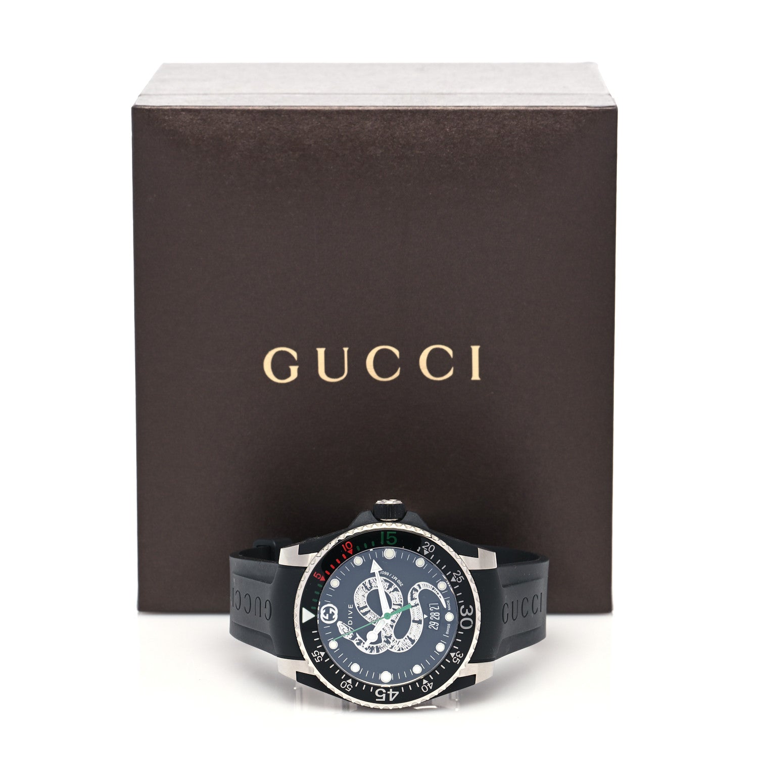 Gucci Stainless Steel Rubber 45mm Dive Snake Quartz Watch Black 5 of 5