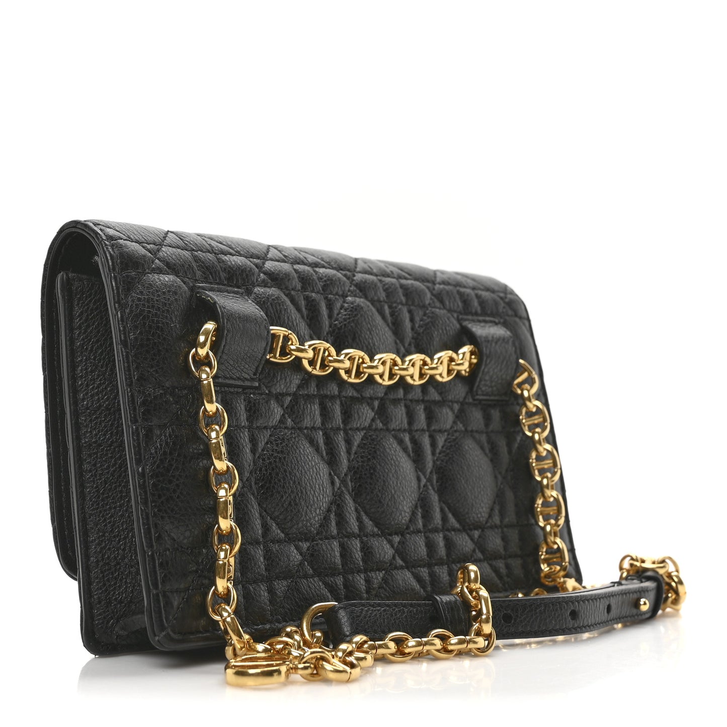 Supple Calfskin Cannage Caro Belt Pouch with Chain Black