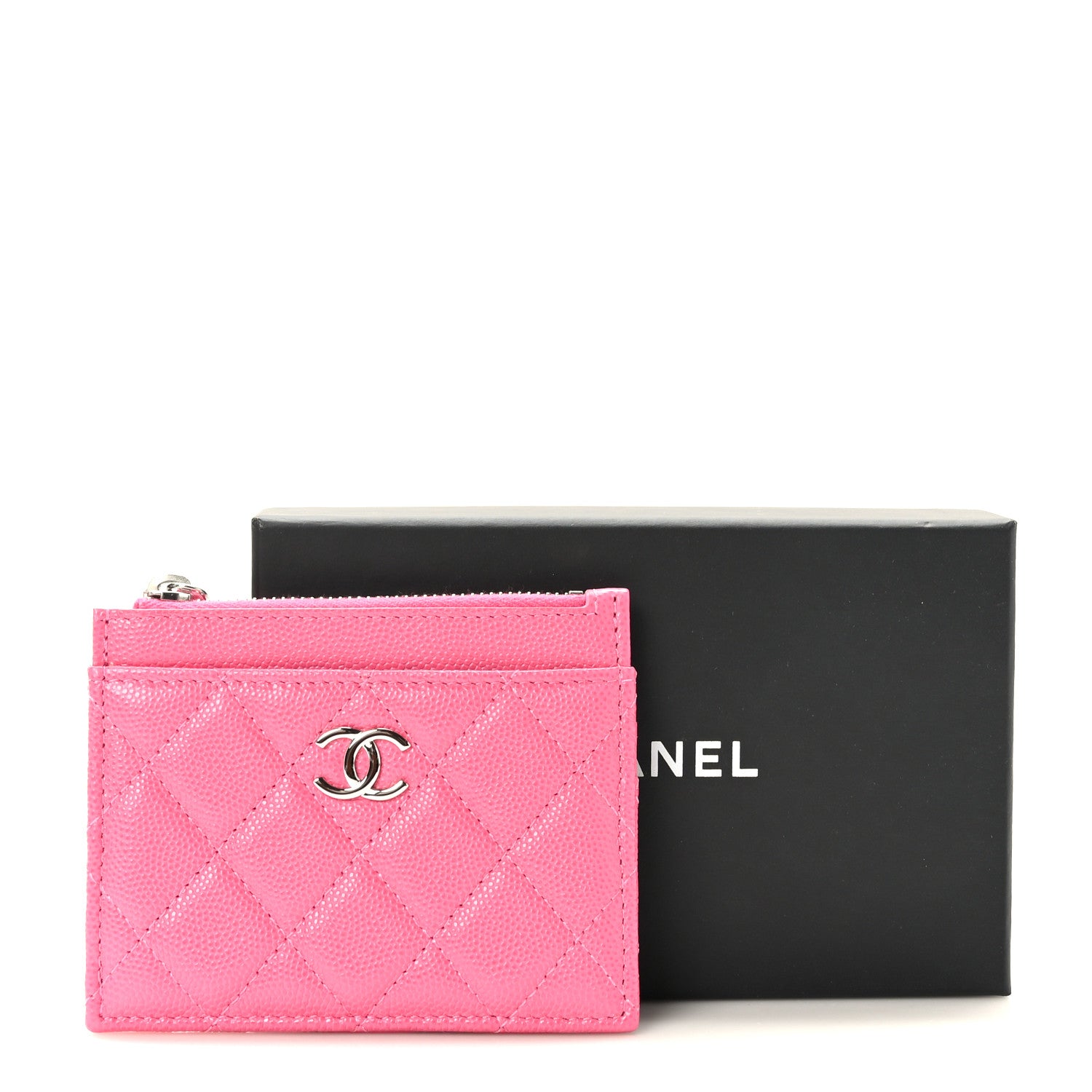 Chanel Caviar Quilted CC Zip Card Holder Pink 3 of 9