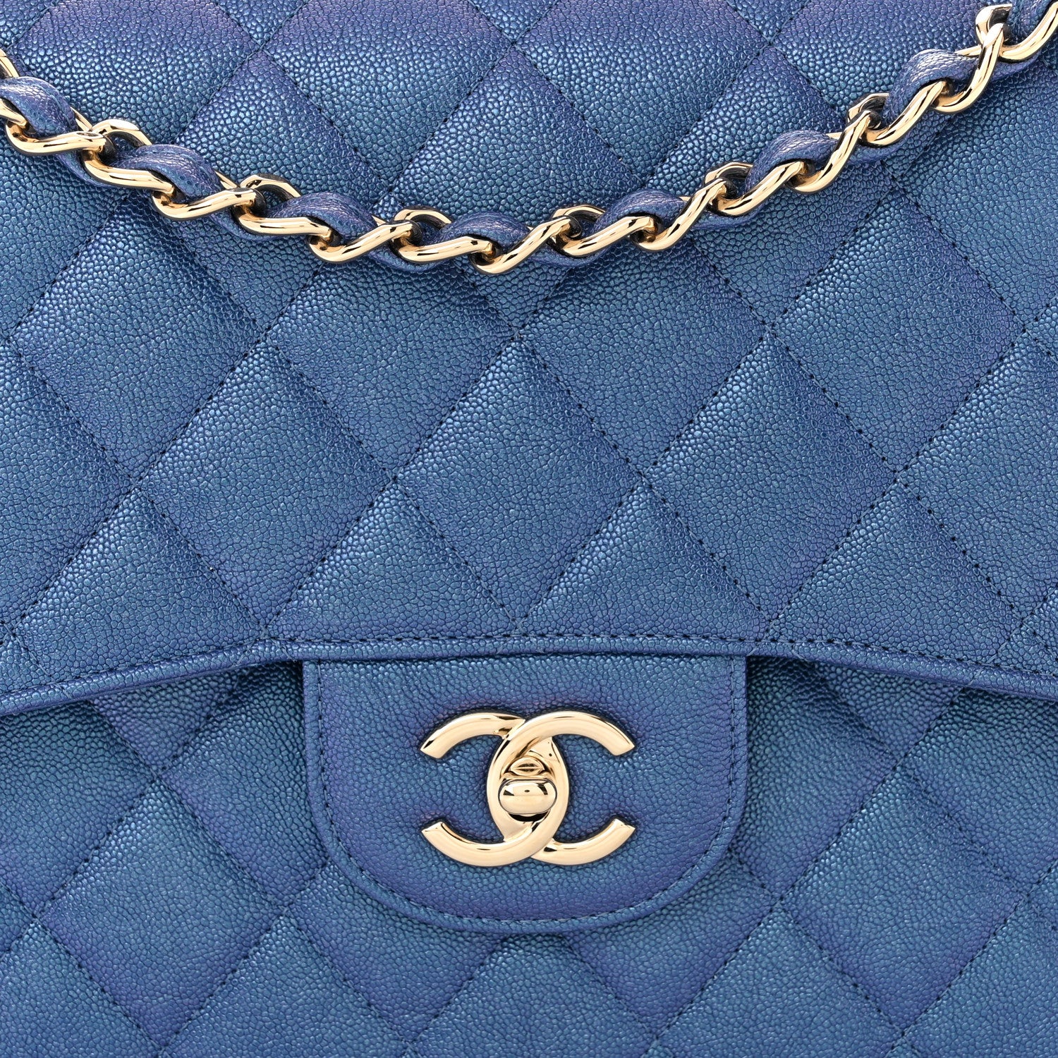 Chanel Iridescent Caviar Quilted Jumbo Double Flap Dark Blue 8 of 11