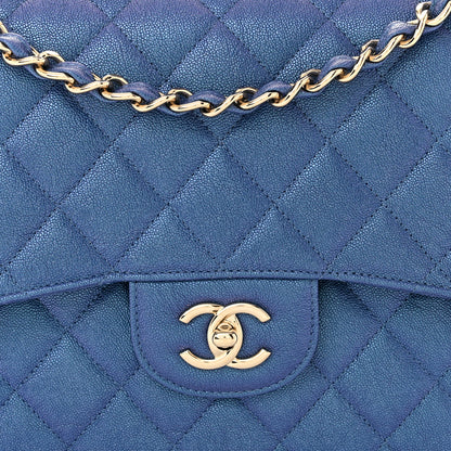 Chanel Iridescent Caviar Quilted Jumbo Double Flap Dark Blue 8 of 11