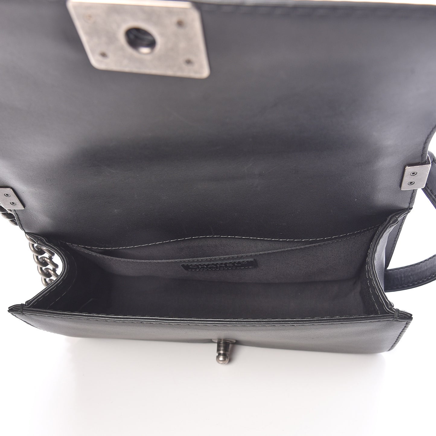 Calfskin Stitched Medium Boy Flap Black