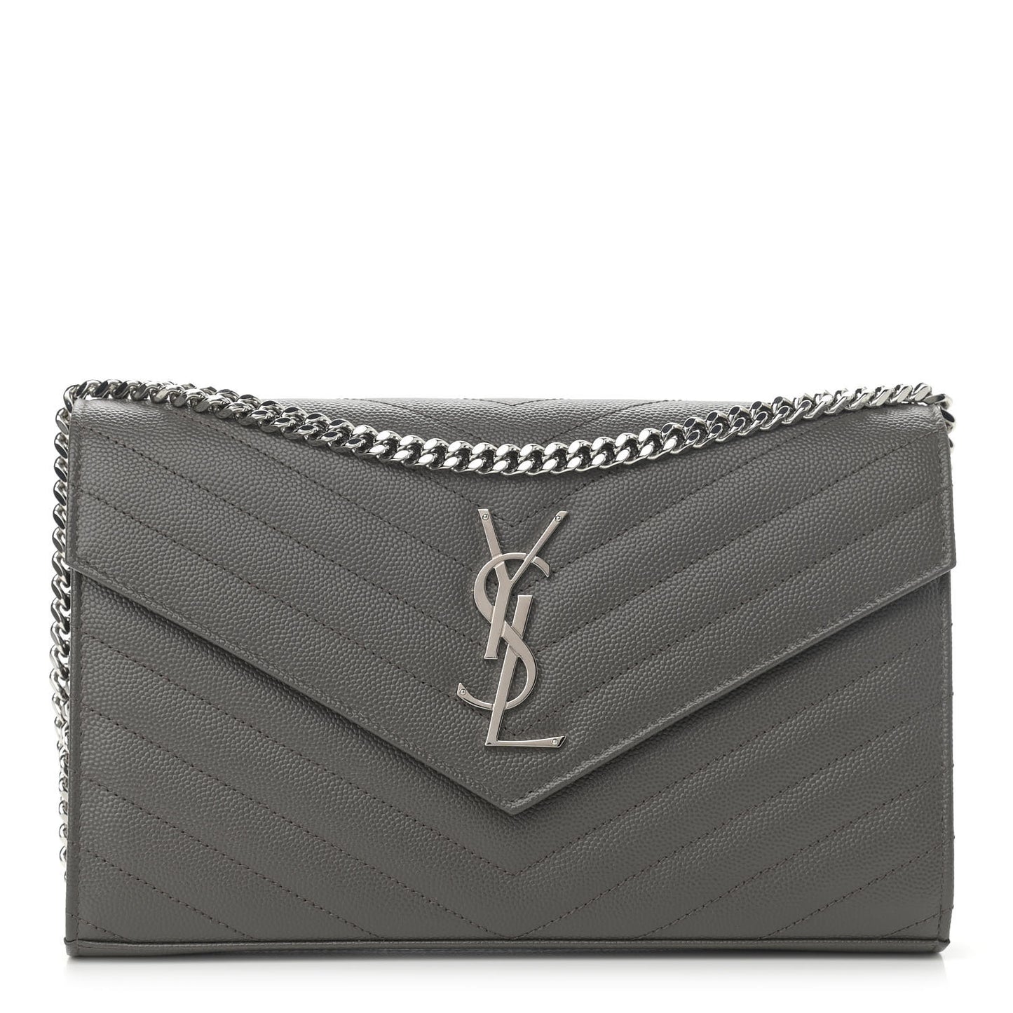 Grain De Poudre Matelasse Chevron Monogram Chain Wallet Grey