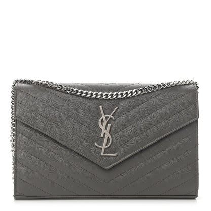 Saint Laurent Grain De Poudre Matelasse Chevron Monogram Chain Wallet Grey 1 of 10