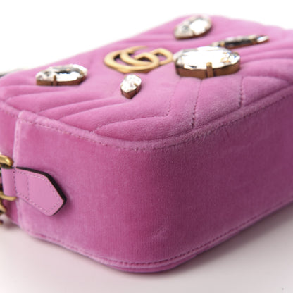 Gucci Velvet Matelasse Marquise Crystals Mini GG Marmont Chain Shoulder Bag Malva 6 of 10