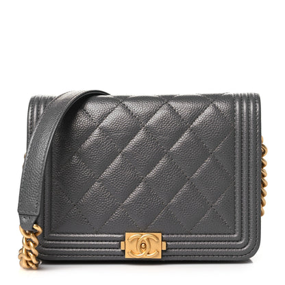 Chanel Caviar Quilted Mini Boy Wallet On Chain WOC Dark Gray 1 of 11