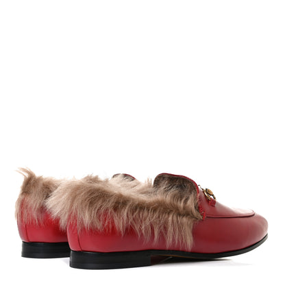 Gucci Malaga Kid Fur Womens Jordaan Loafers 41 Hibiscus Red Natural 4 of 12