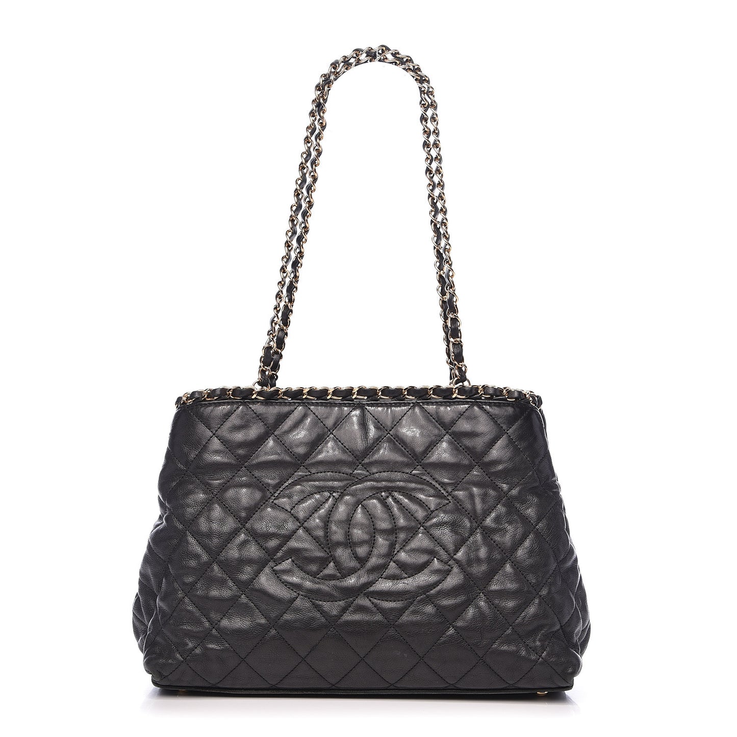 Calfskin Quilted Small Chain Me Tote Black