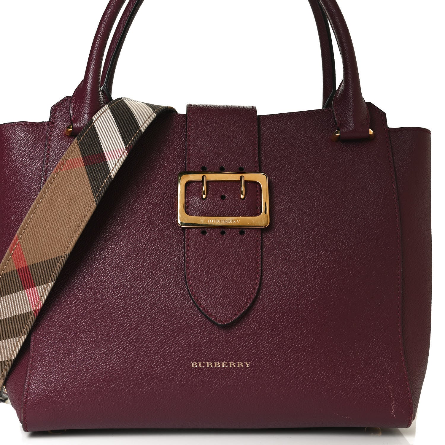 Burberry Soft Grain Medium Buckle Tote Dark Plum 10 of 15