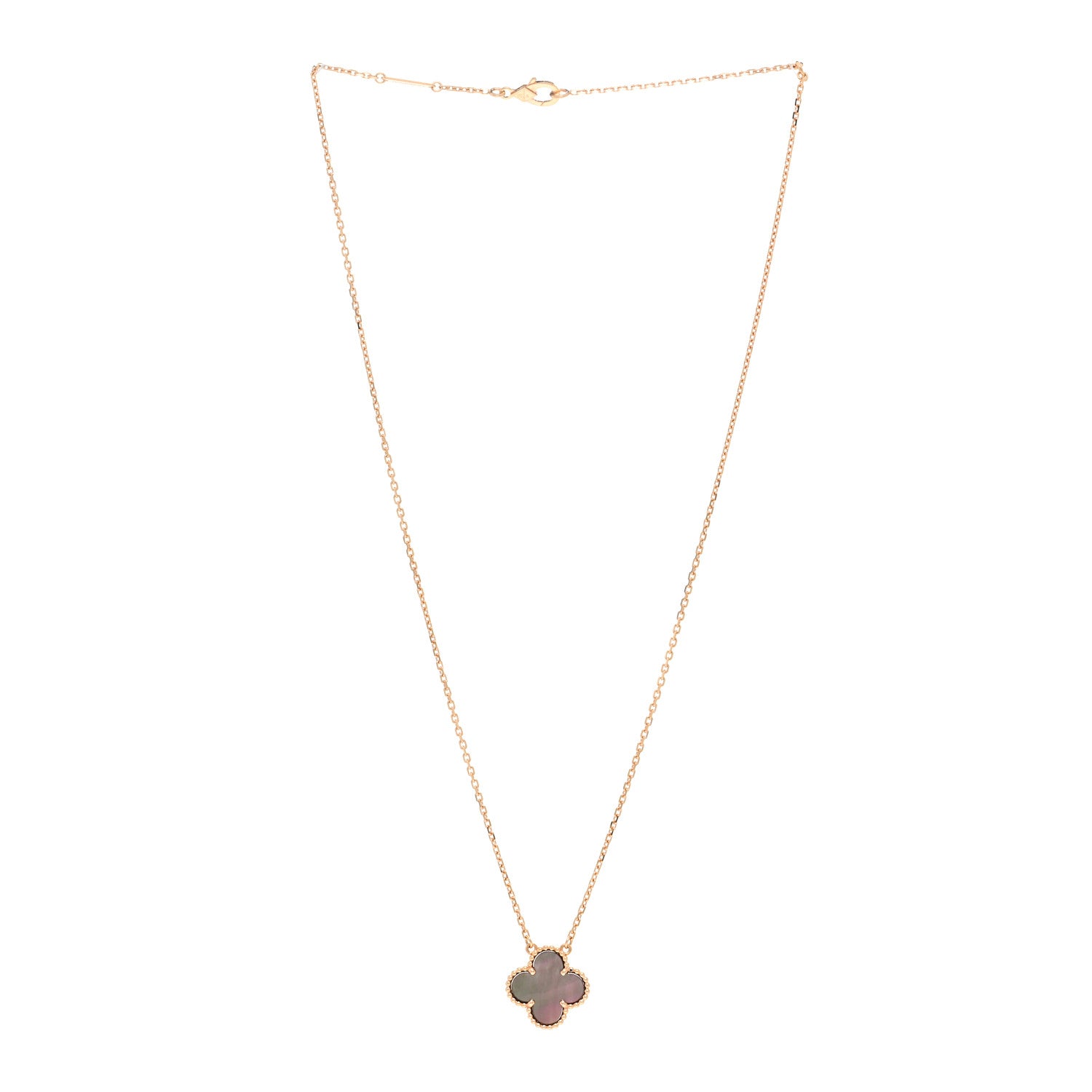 Van Cleef & Arpels 18K Rose Gold Gray Mother of Pearl Vintage Alhambra Pendant Necklace 3 of 6