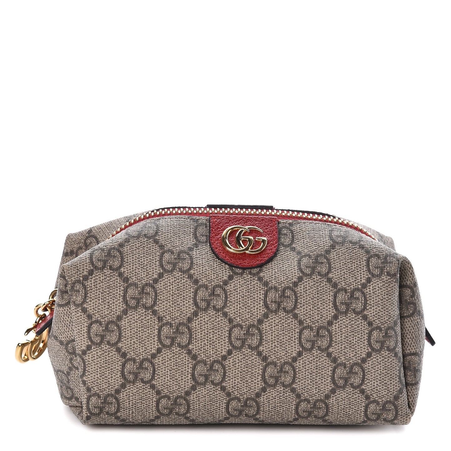 Soft GG Supreme Monogram Calfskin Small Ophidia Cosmetic Case Beige Ebony Hibiscus Red