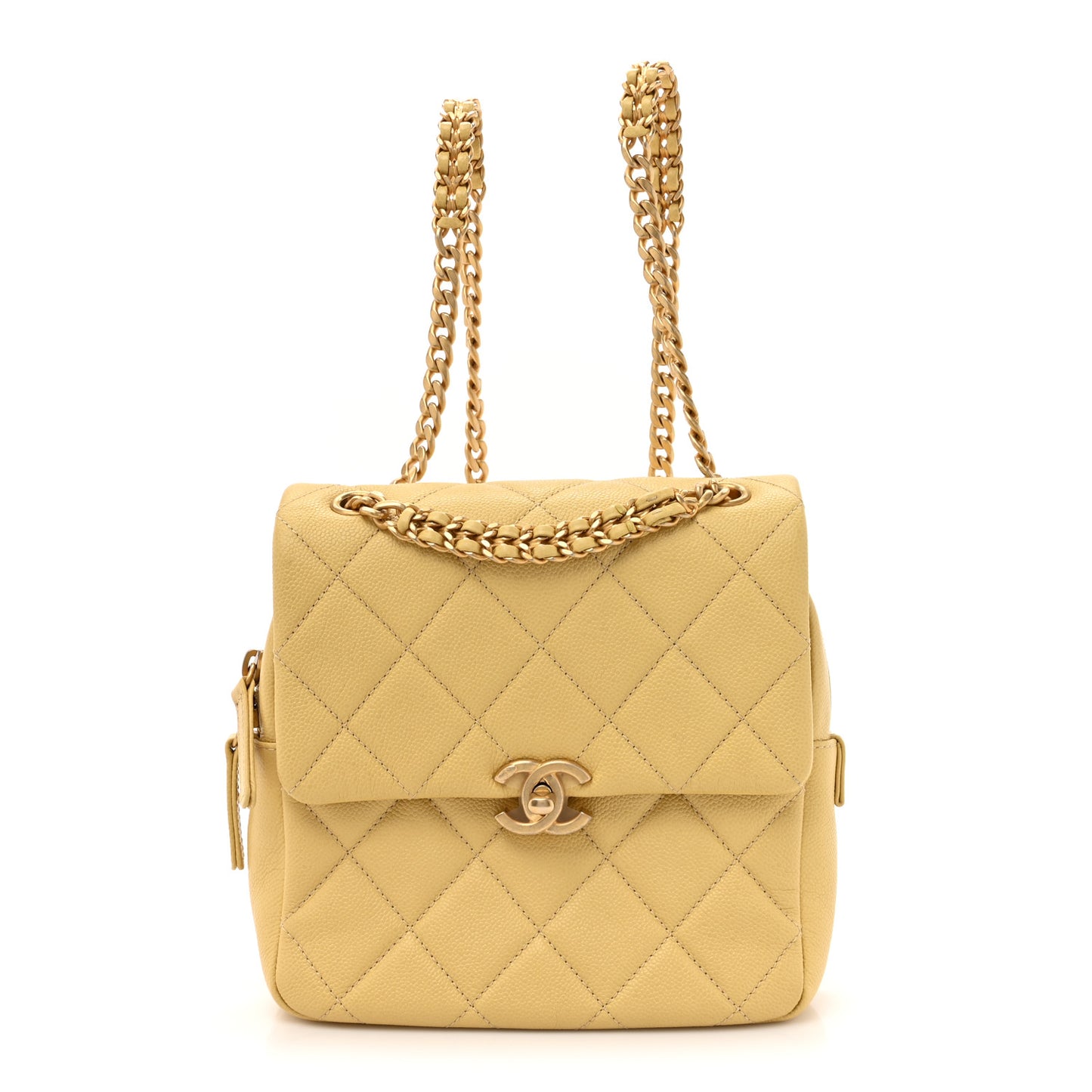 Shiny Caviar Quilted Chain Melody Backpack Yellow