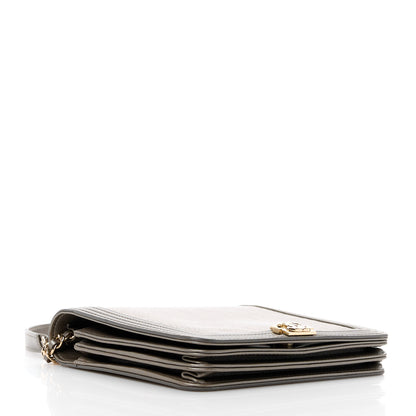 Chanel Metallic Lizard Lambskin Boy Square Wallet On Chain WOC Dark Khaki 4 of 14