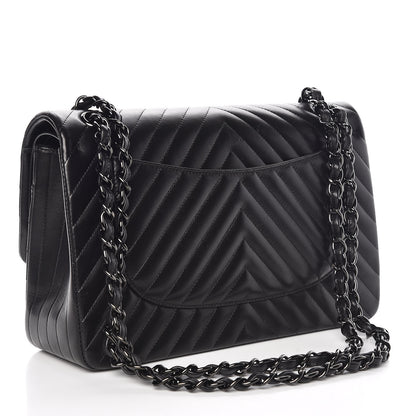 Chanel Lambskin Chevron Quilted Jumbo Double Flap So Black 4 of 9