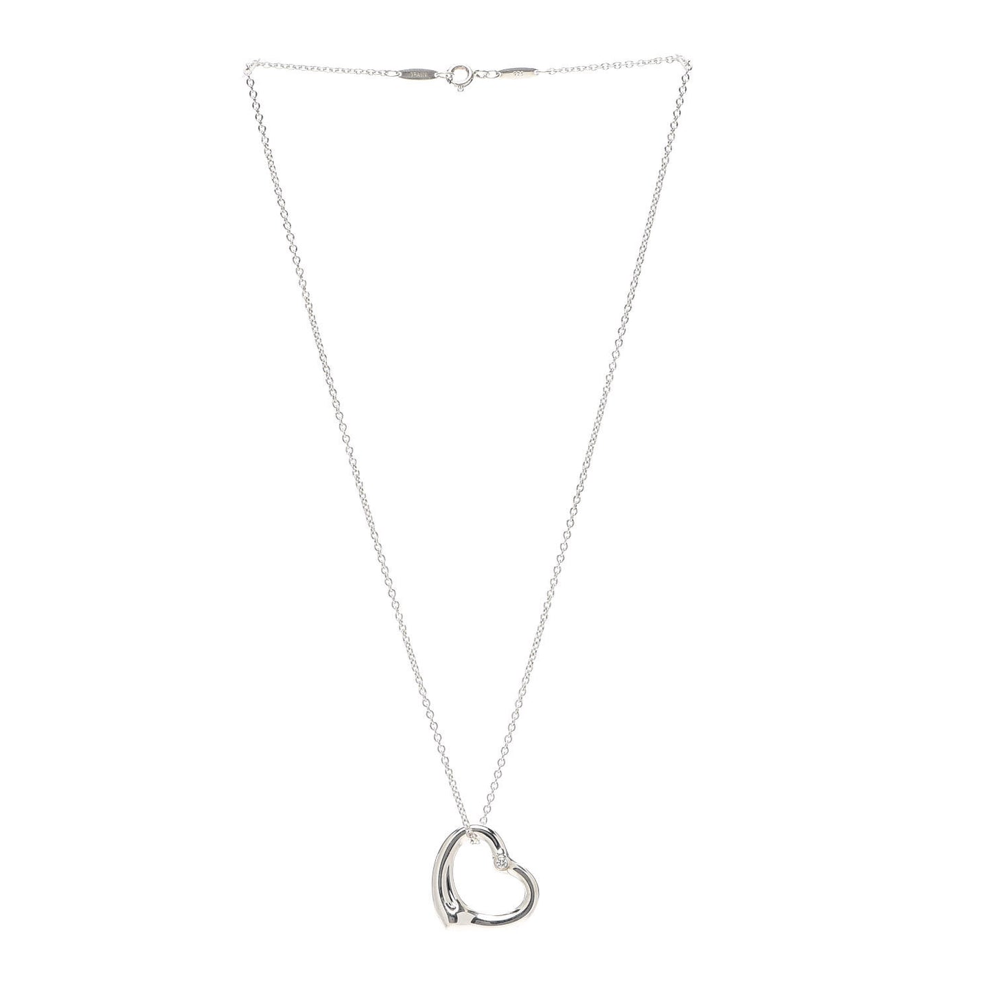 Sterling Silver Diamond 22mm Elsa Peretti Open Heart Pendant Necklace