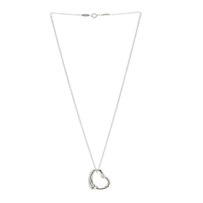 Tiffany Sterling Silver Diamond 22mm Elsa Peretti Open Heart Pendant Necklace 3 of 8