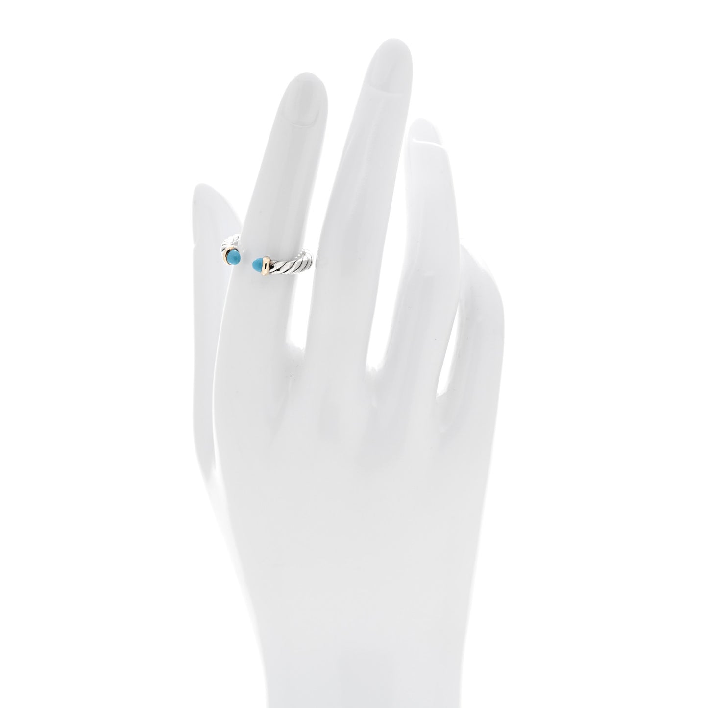 Sterling Silver 14K Yellow Gold Turquoise Petite Cable Open Ring 50 5.5