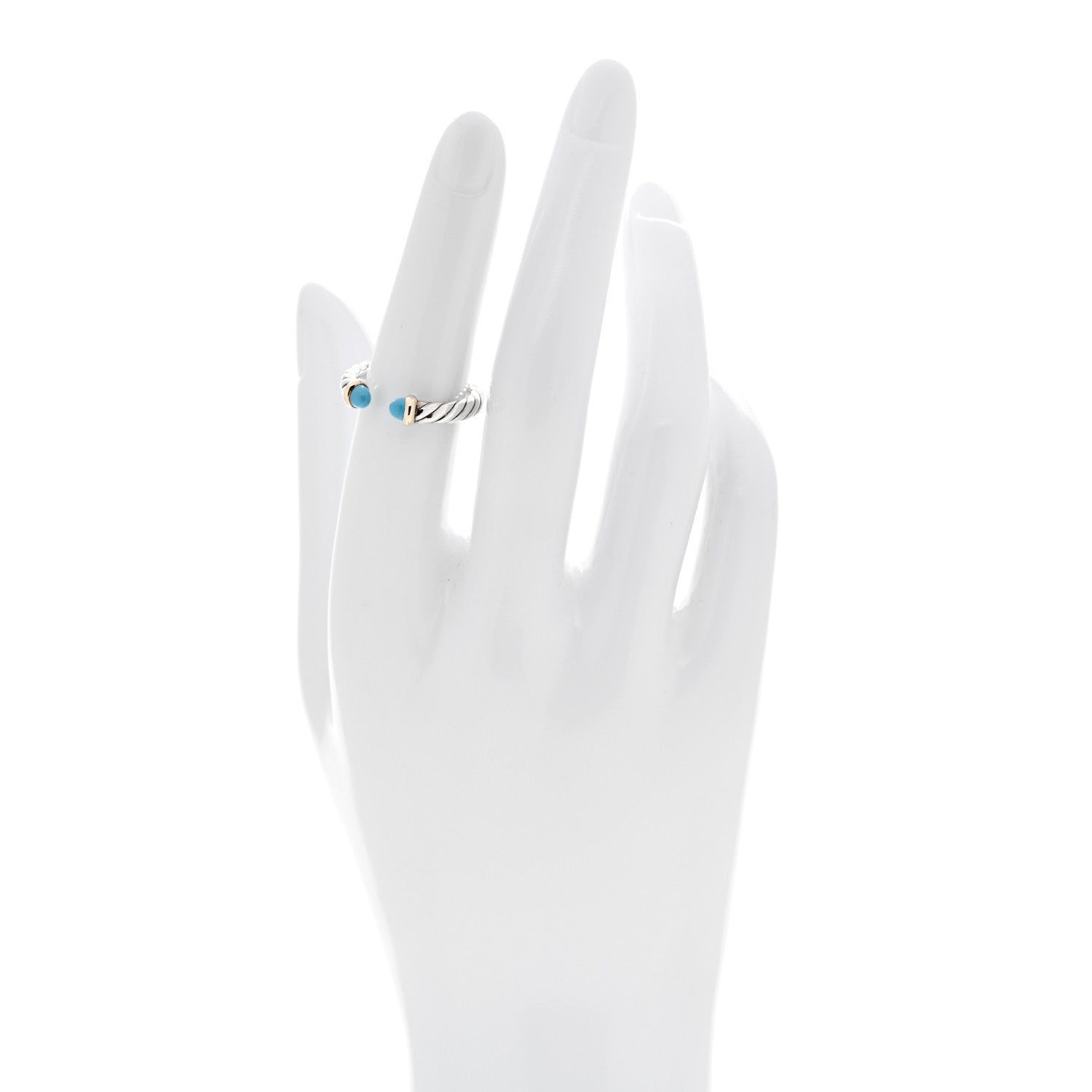 David Yurman Sterling Silver 14K Yellow Gold Turquoise Petite Cable Open Ring 50 5.5 2 of 5
