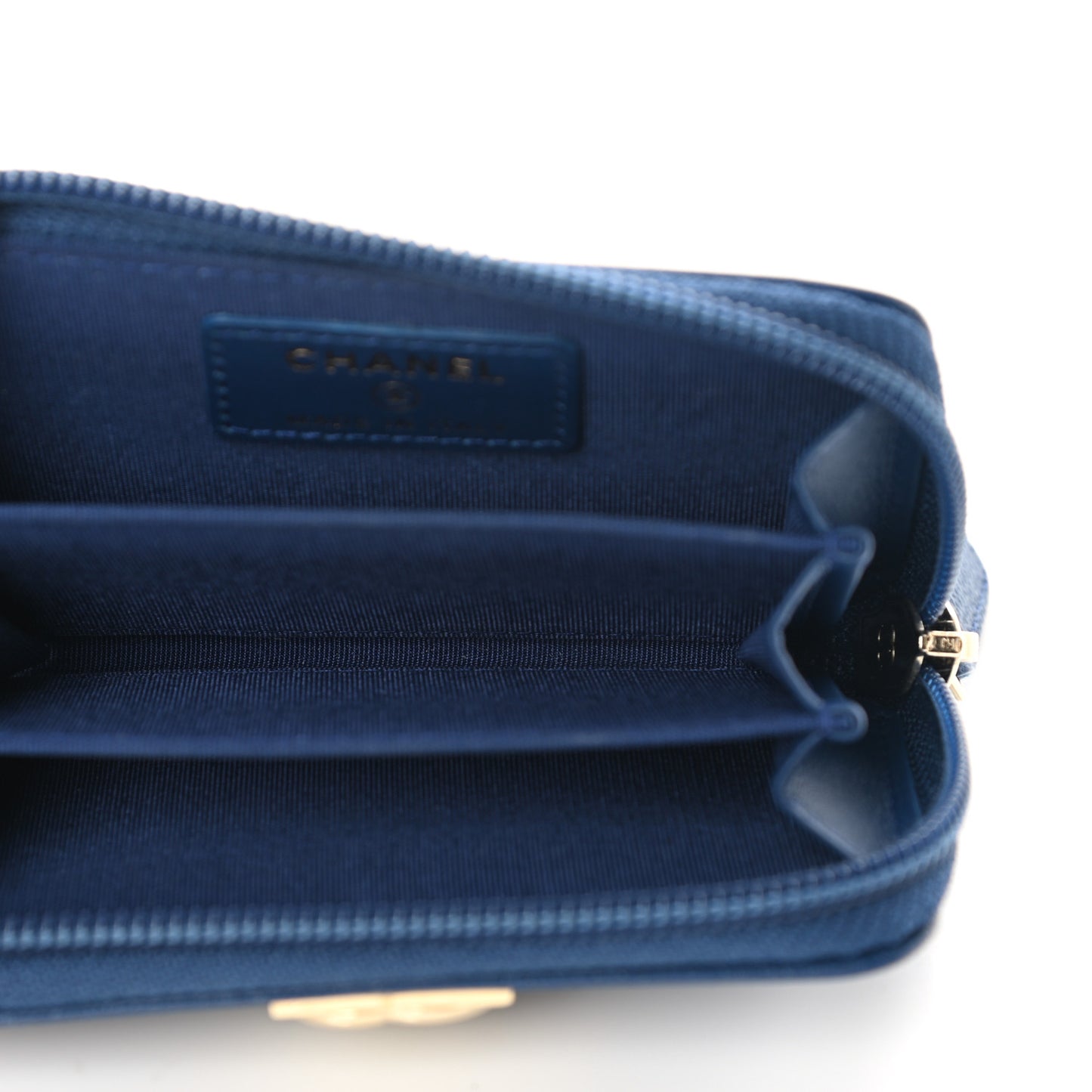 Caviar Quilted Boy Zip Around Coin Purse Wallet Dark Blue