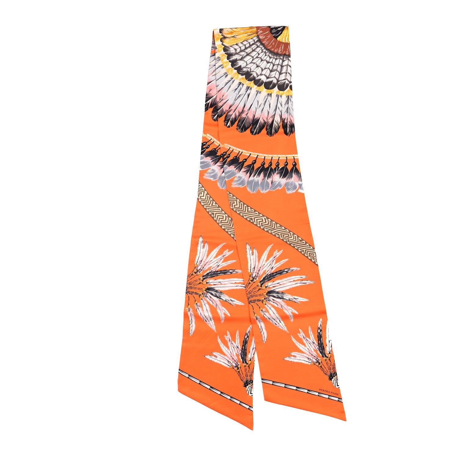 Hermes Silk Brazil Maxi Twilly Orange Gris Ebene 2 of 3