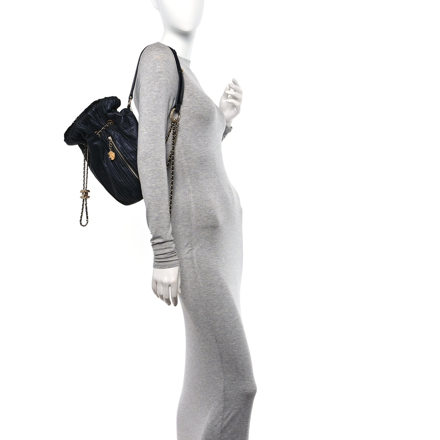 Iridescent Crumpled Calfskin Small Coco Pleats Backpack Black