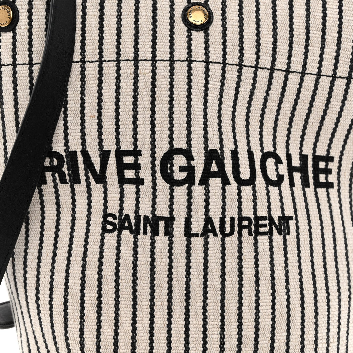 Linen Calfskin Striped Rive Gauche Bucket Bag Grey Cream Black