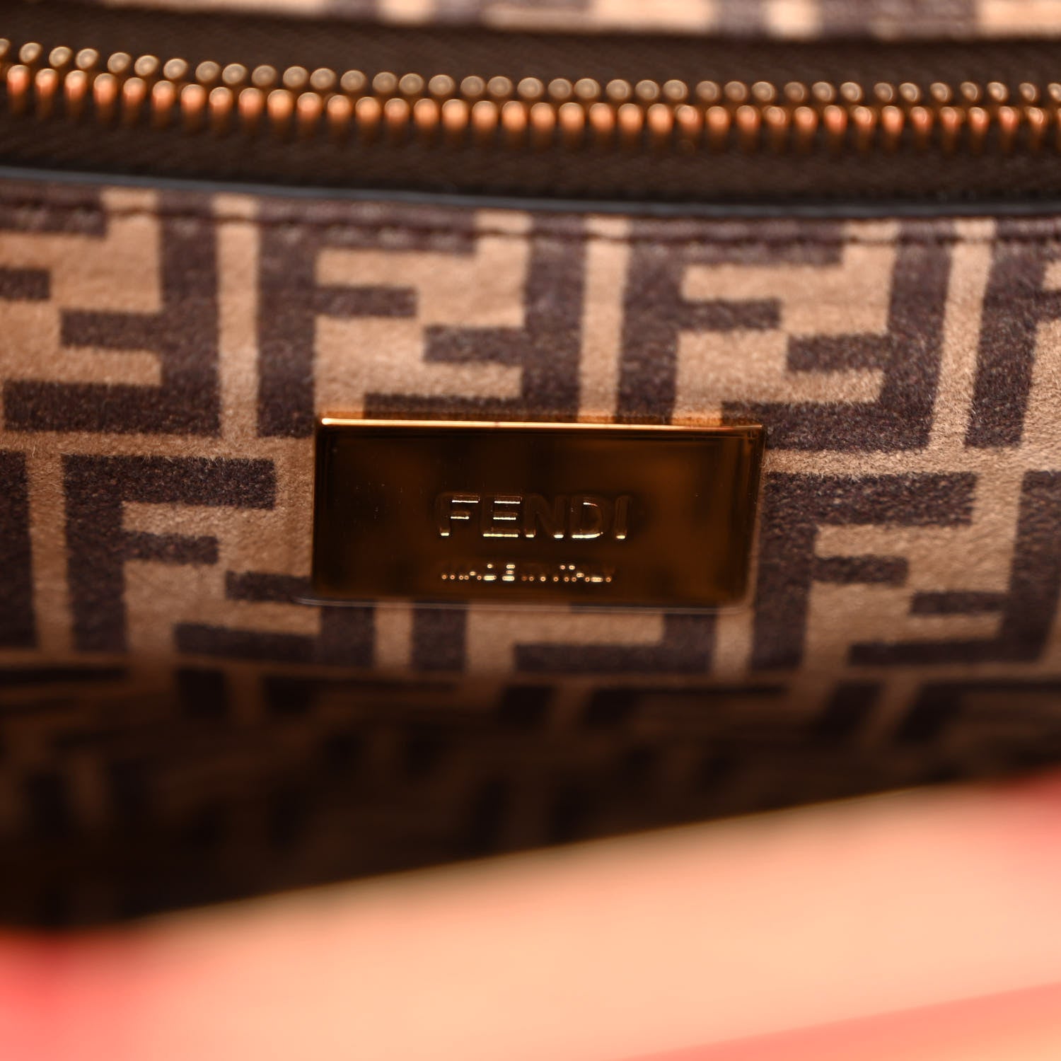 Fendi Vitello Seta Suede FF Mini Peekaboo Iconic Satchel Tulipano Miele Moro 7 of 10