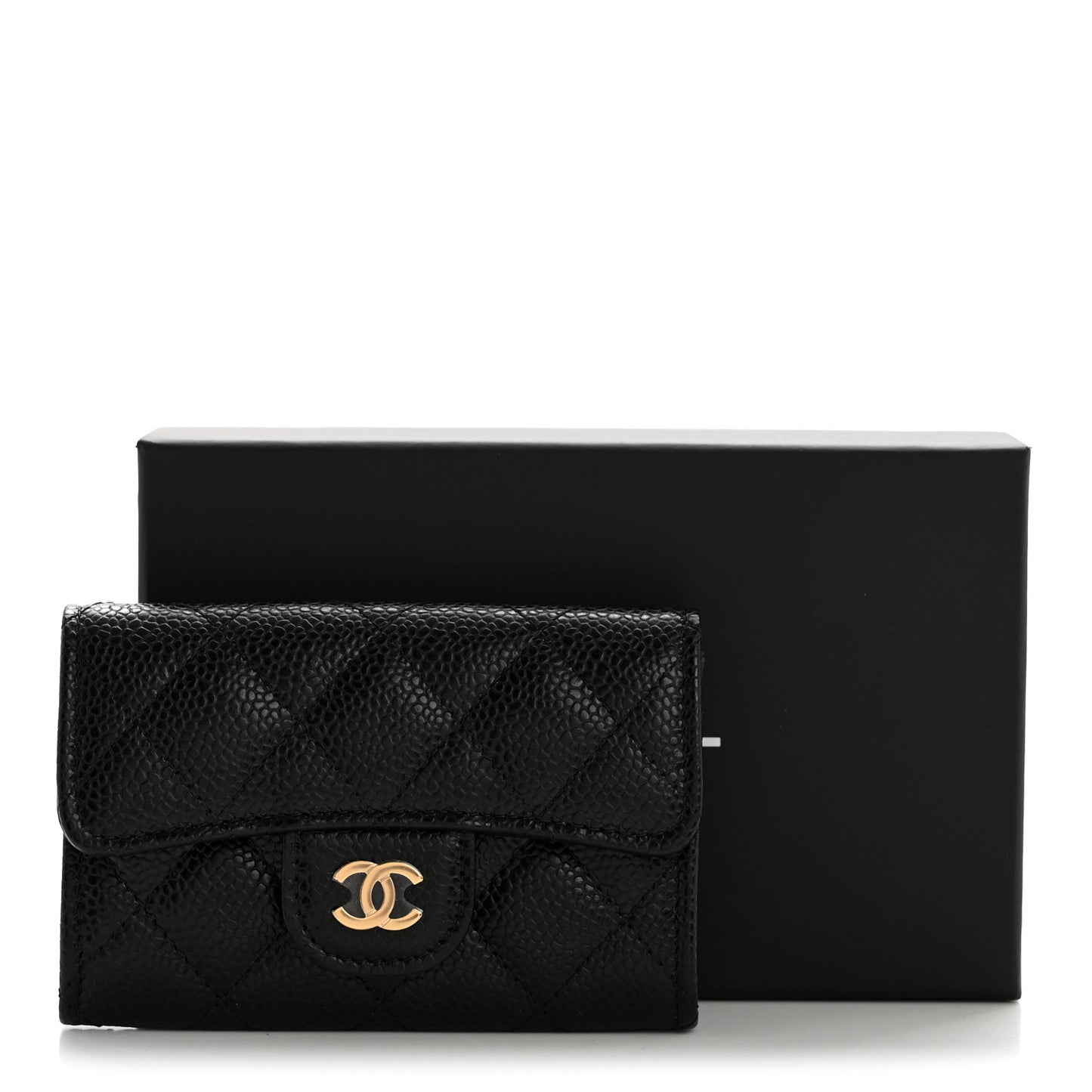 Caviar Quilted Flap Card Holder Wallet Black