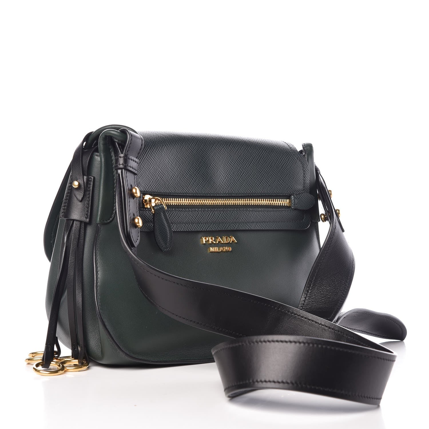 Prada Saffiano Cuir Calf Corsaire Bag Smeraldo Black 3 of 10