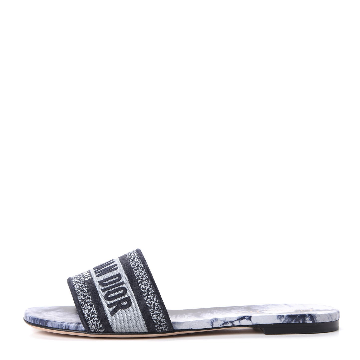 Canvas Tie and Dior Embroidered Dway Flat Slide Sandals 39.5 Denim